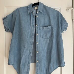 Madewell Chambray Short Sleeve Tie Front Button-Down, XS